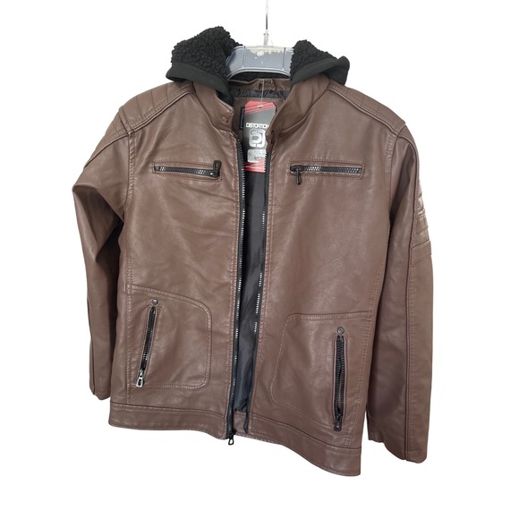 Boys Distortion M 8-10 faux, leather water resistant bomber zip up hoodie jacket - Picture 1 of 11